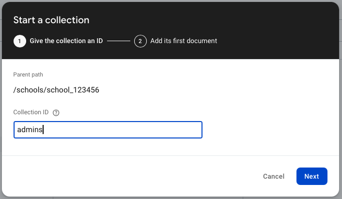 School Document Opened for Subcollection Creation