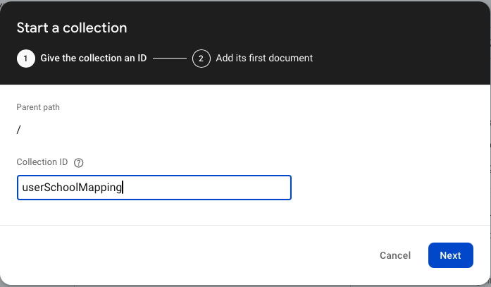 Add Document to userSchoolMapping Collection