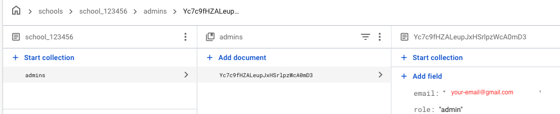 Add Admin Document to Subcollection