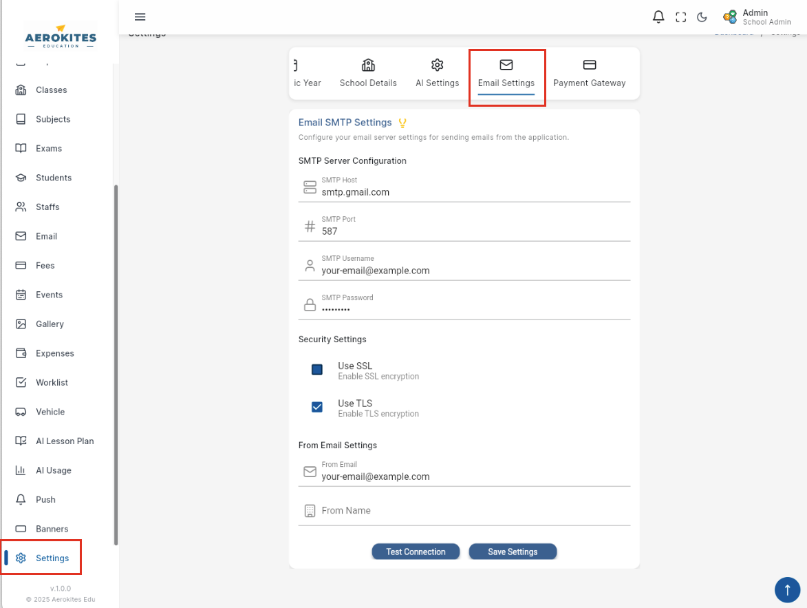 Email Settings Configuration