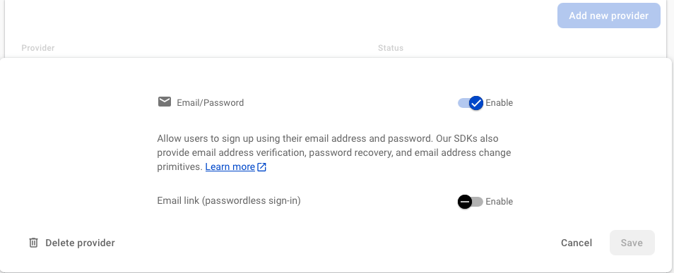 Enable Email/Password Authentication