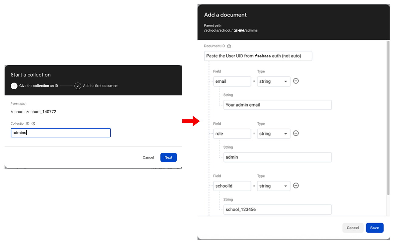 Admins Subcollection Document Created